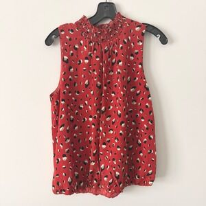 THML by Anthropologie Orange Leopard Print Smocked Mock Neck Bubble Hem Blouse M